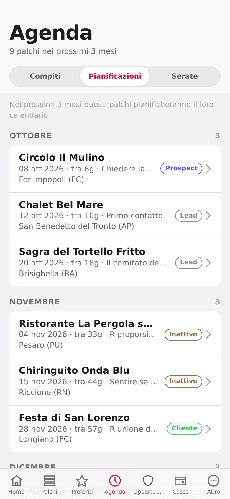 L'agenda dei ricontatti in MioPalco